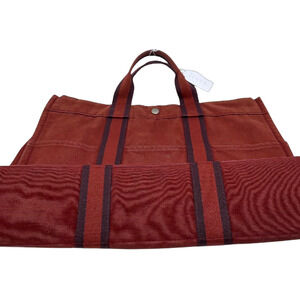 Hermes Garden Party Tote Red Canvas Tote Bag